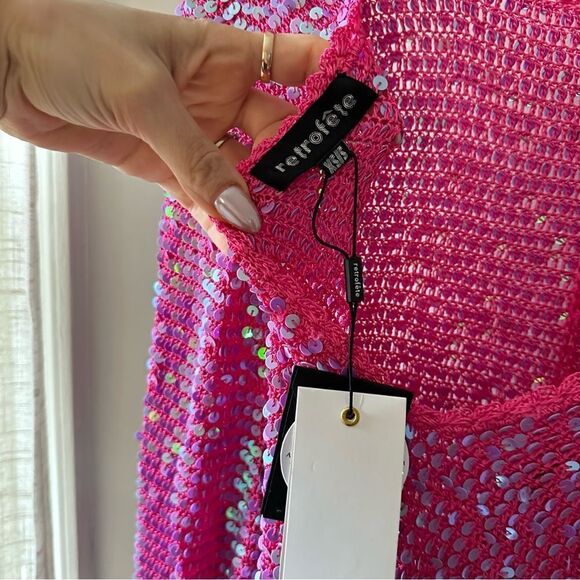 Retrofete Tara Crochet Dress in Iridescent Pink - Picture 4 of 5